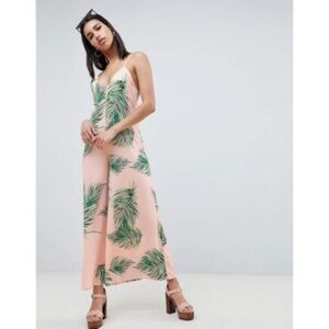 ASOS pink jumpsuit with leaf print all over‎